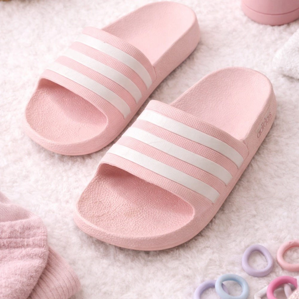 Adidas Girls Pink Slide Sandals Size 1 Youth Adilette Style